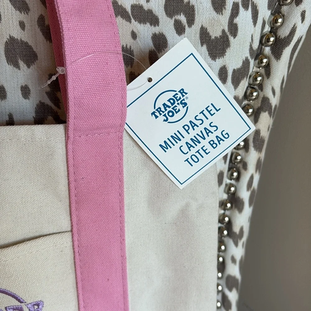 NWT Trader Joe’s Customized With Bow, Pink Mini Pastel Canvas Tote Bag - Picture 4 of 6